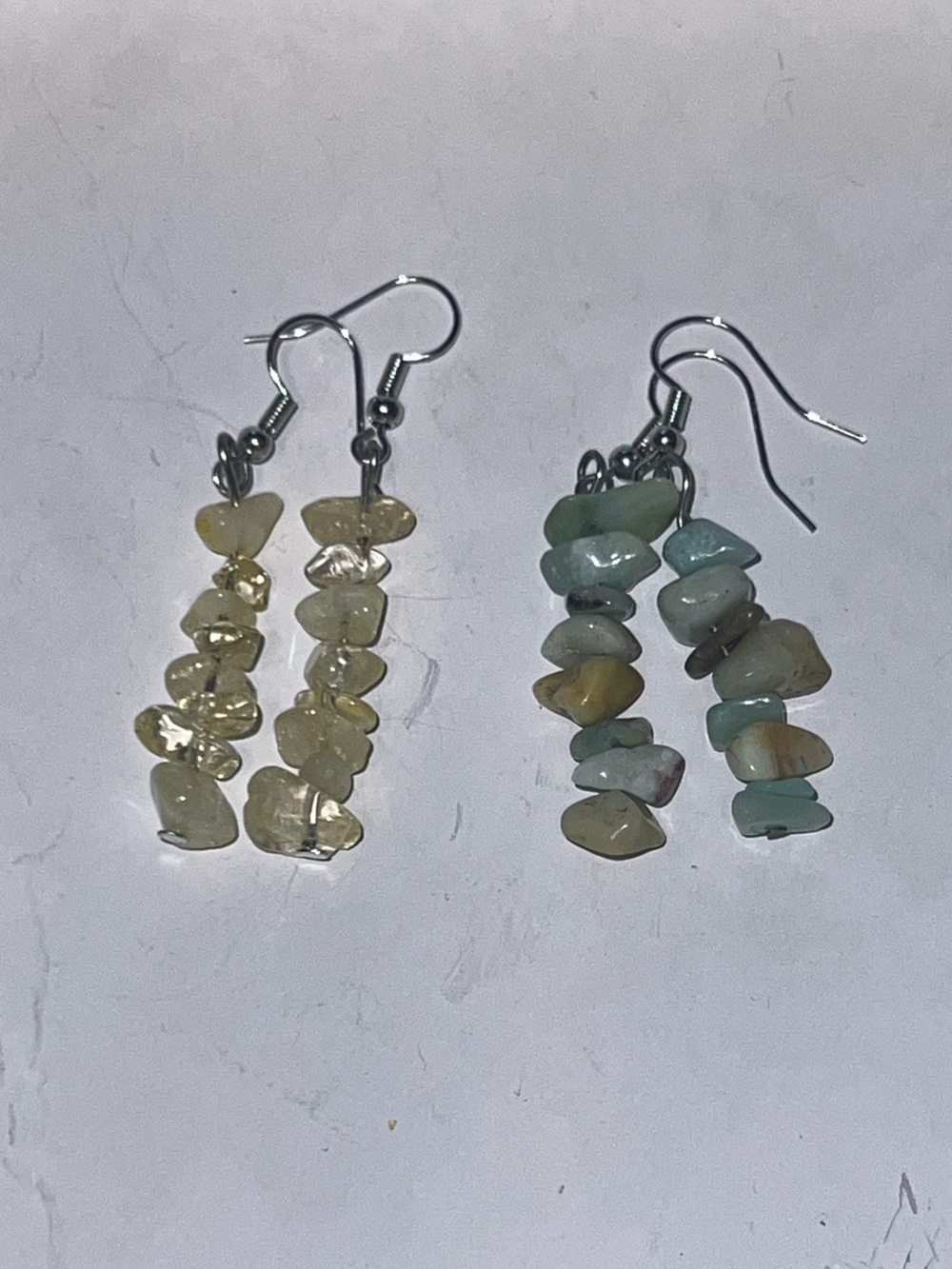 Natural Stone Chip Drop Earrings in Pale Yellow and Aqua
